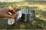 Outdoor hiking 304 stainless steel pot folding handle camping portable frying pan soup pot home picnic cookware set