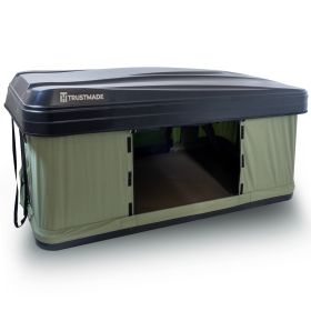 Trustmade Hard Shell Rooftop Tent 2mins Setup 100% Waterproof 50mm Mattress Pick Up Available (Color: Black + Green)